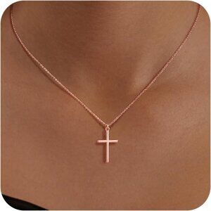 04 Simple Rose Cross Necklaces Women's Plated Dainty Silver Small Cross Pendant